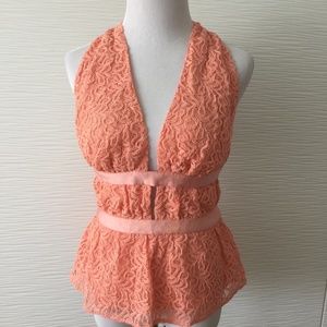 Bebe Lace Deep V in Coral